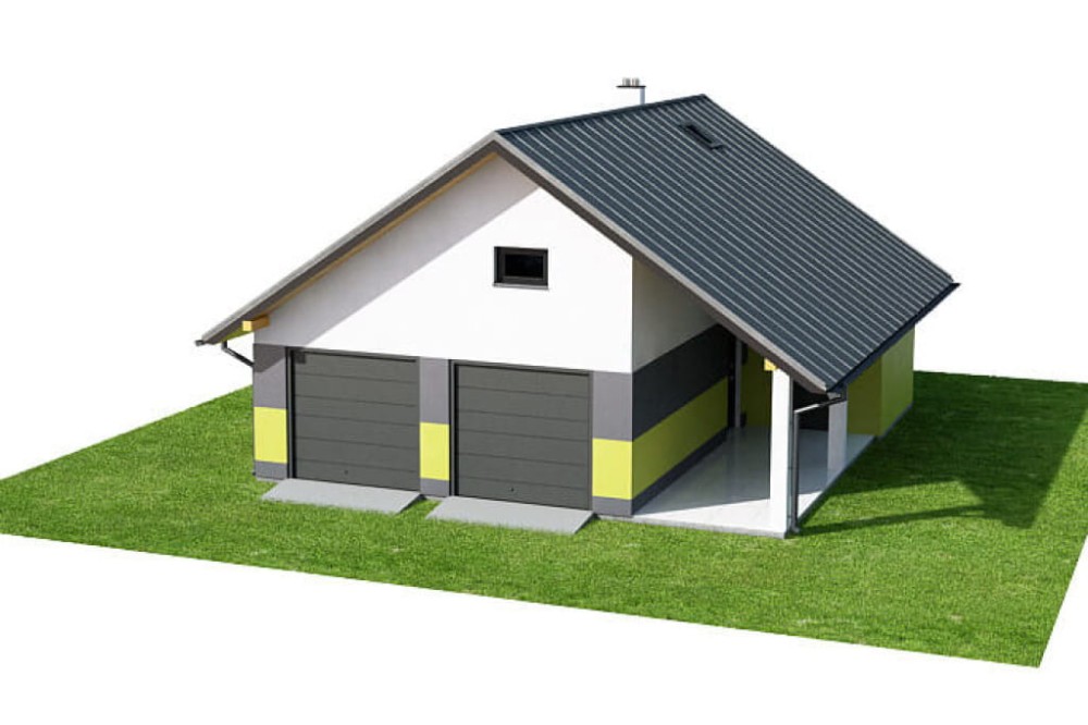 Projekt garażu dwustanowiskowego ZG-90, parterowy z poddaszem do adaptacji, niepodpiwniczony - model