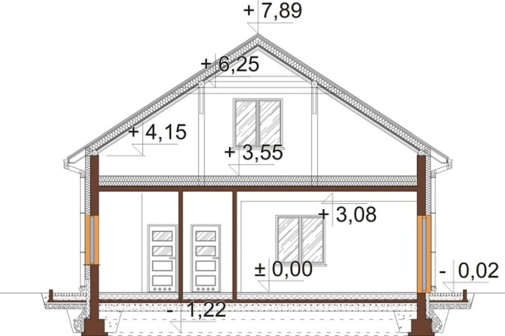 Projekt domu Ibala DM-6646, lokalno - usługowy, parterowy z poddaszem nieużytkowym - przekrój A-A