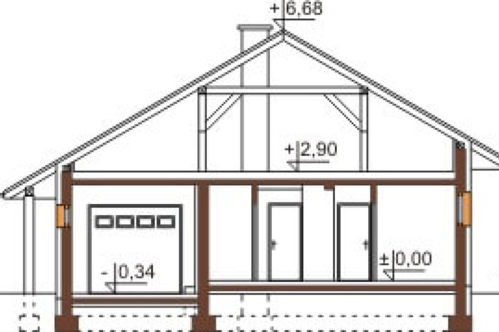 Projekt domu Cadini DUE L-6459 DUE, parterowy, jednorodzinny, nowoczesny, z garażem -przekrój A-A
