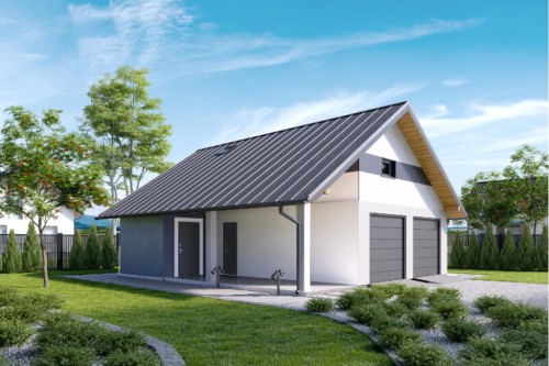 Projekt garażu dwustanowiskowego LZG-90, parterowy z poddaszem do adaptacji, niepodpiwniczony - kolorystyka wersja 2