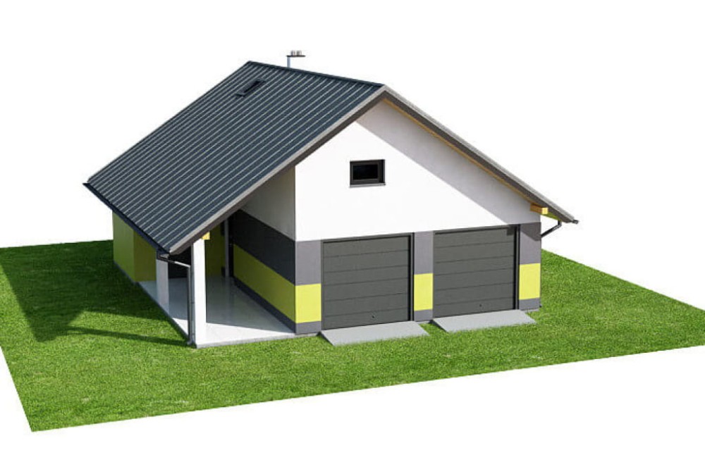Projekt garażu dwustanowiskowego LZG-90, parterowy z poddaszem do adaptacji, niepodpiwniczony - model