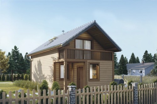 Projekt domu Gerasa DM-6736, parterowy z poddaszem użytkowym, podhalański, bez garażu, bez podpiwniczenia - wizualizacja elewacji