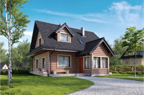 Projekt domu Storczynek DM-6533, parterowy z poddaszem, bez garażu, niepodpiwniczony - kolorystyka wersja 2