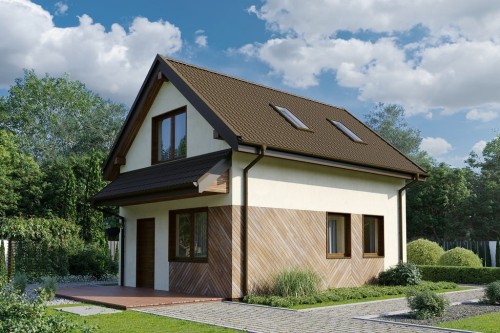 Projekt domu Zenna DM-6818, parterowy z poddaszem użytkowym, niepodpiwniczony, bez garażu - kolorystyka wersja 2