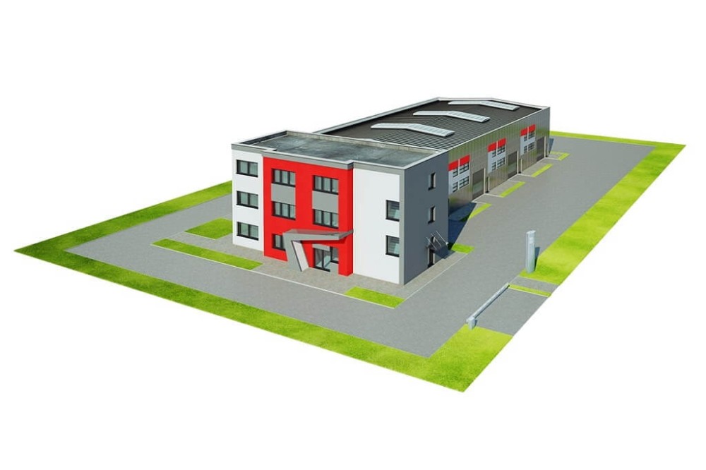 Projekt budynku biurowo - magazynowego K-119, niepodpiwniczony, złożony z dwóch części - model
