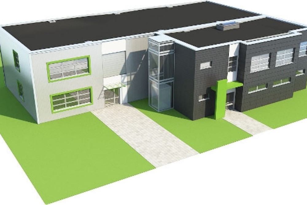 Projekt budynku magazynowo-usługowo-biurowego K-104, budynek piętrowy, bez podpiwniczenia - model