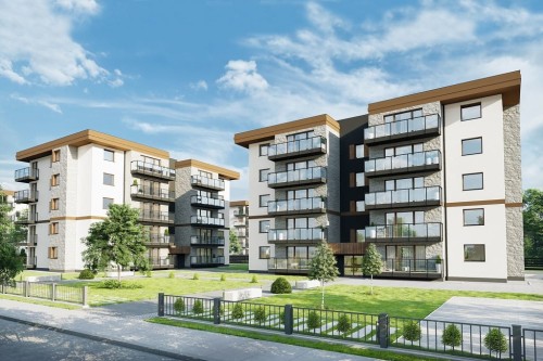 Projekt budynku wielorodzinnego DM-6761,  sześciokondygnacyjny, podpiwniczony, z garażem wielostanowiskowym - kolorystyka wersja 2