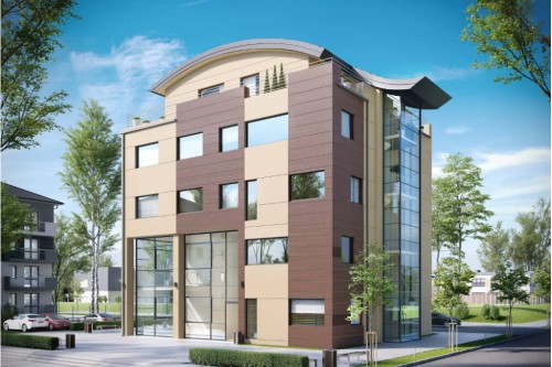 Projekt biurowca LK-75, czteropiętrowy, bez podpiwniczenia, bez garażu - kolorystyka wersja 1