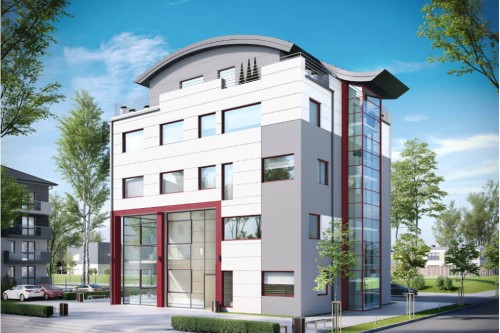 Projekt biurowca LK-75, czteropiętrowy, bez podpiwniczenia, bez garażu - kolorystyka wersja 2