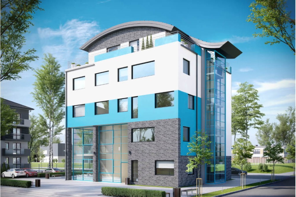 Projekt biurowca LK-75, czteropiętrowy, bez podpiwniczenia, bez garażu - kolorystyka wersja 4