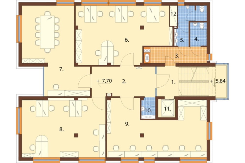 Projekt biurowca LK-75, czteropiętrowy, bez podpiwniczenia, bez garażu - rzut drugiego piętra