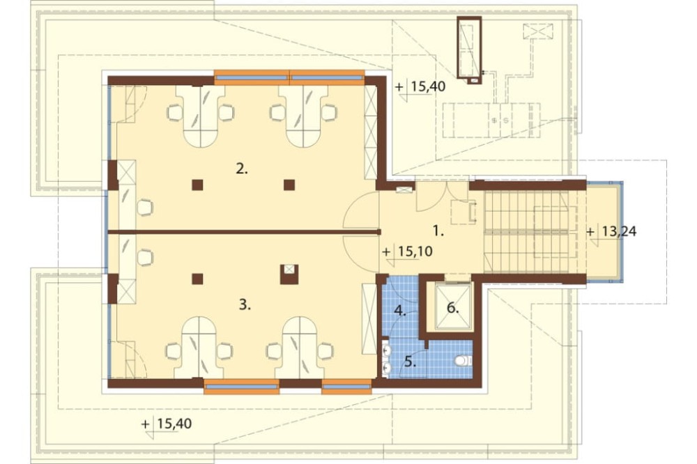 Projekt biurowca LK-75, czteropiętrowy, bez podpiwniczenia, bez garażu - rzut czwartego piętra