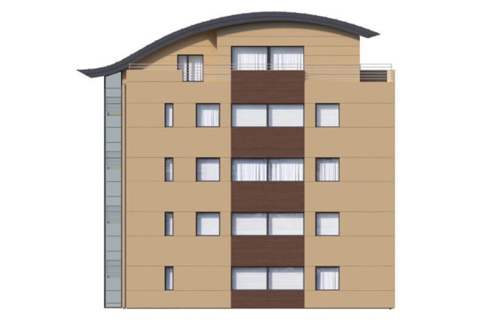 Projekt biurowca LK-75, czteropiętrowy, bez podpiwniczenia, bez garażu - elewacja ogrodowa