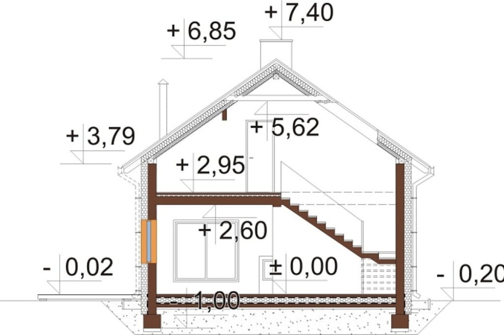 Projekt domu L-6746 - przekrój A-A