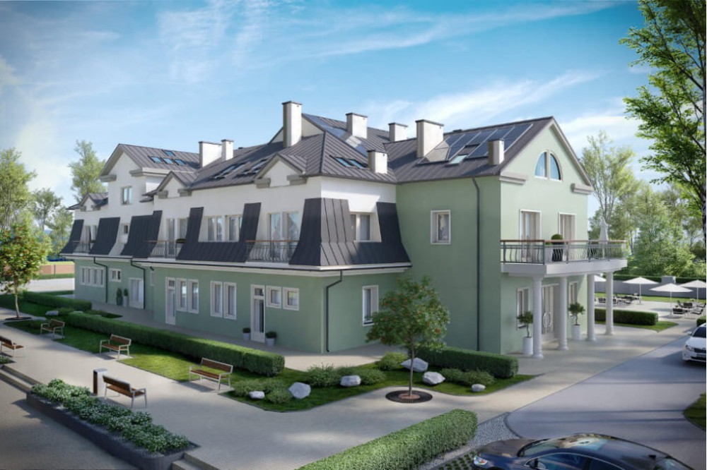Projekt domu opieki dla osób starszych LK-16 C, piętrowy z poddaszem użytkowym, bez podpiwniczenia - kolorystyka wersja 4