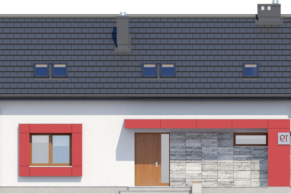 Projekt domu Valles Due L-6419, parterowy z poddaszem mieszkalnym, bez podpiwniczenia, z garażem - elewacja frontowa