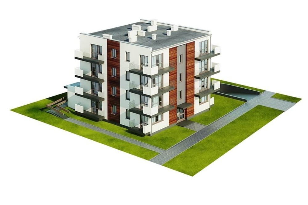 Projekt budynku wielorodzinnego L-6496 B (DP), trzypiętrowy, podpiwniczony z garażem wielostanowiskowym -  model
