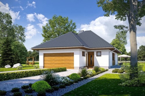 Projekt domu Corindi 2 L-6635, jednokondygnacyjny z garażem, niepodpiwniczony - kolorystyka wersja 1