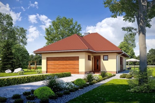 Projekt domu Corindi 2 L-6635, jednokondygnacyjny z garażem, niepodpiwniczony - kolorystyka wersja 2