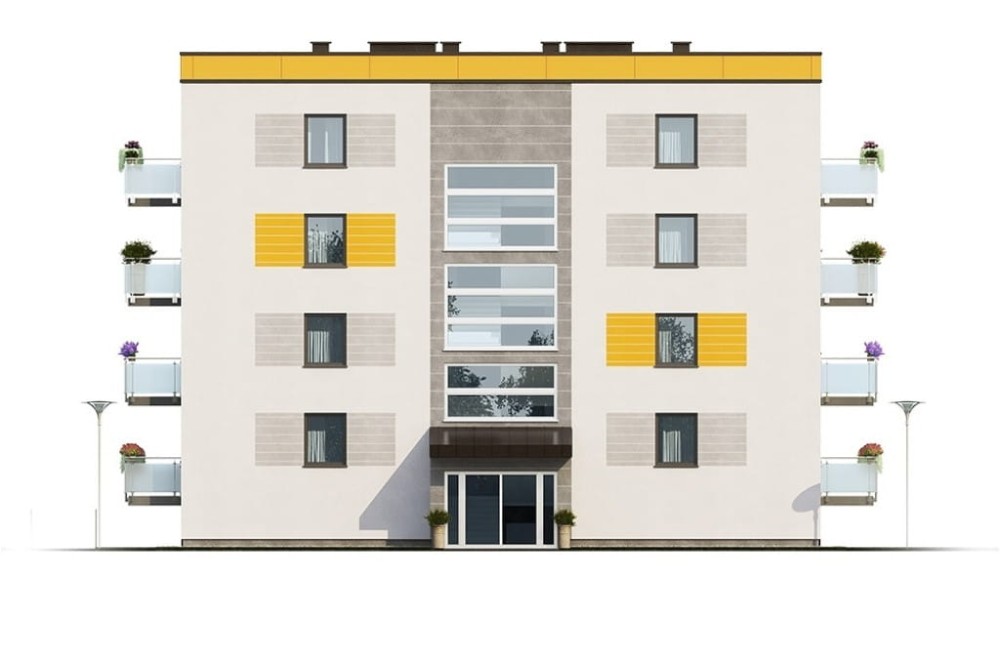 Projekt budynku wielorodzinnego L-6710,  pięciokondygnacyjny, podpiwniczony, bez garażu - elewacja frontowa