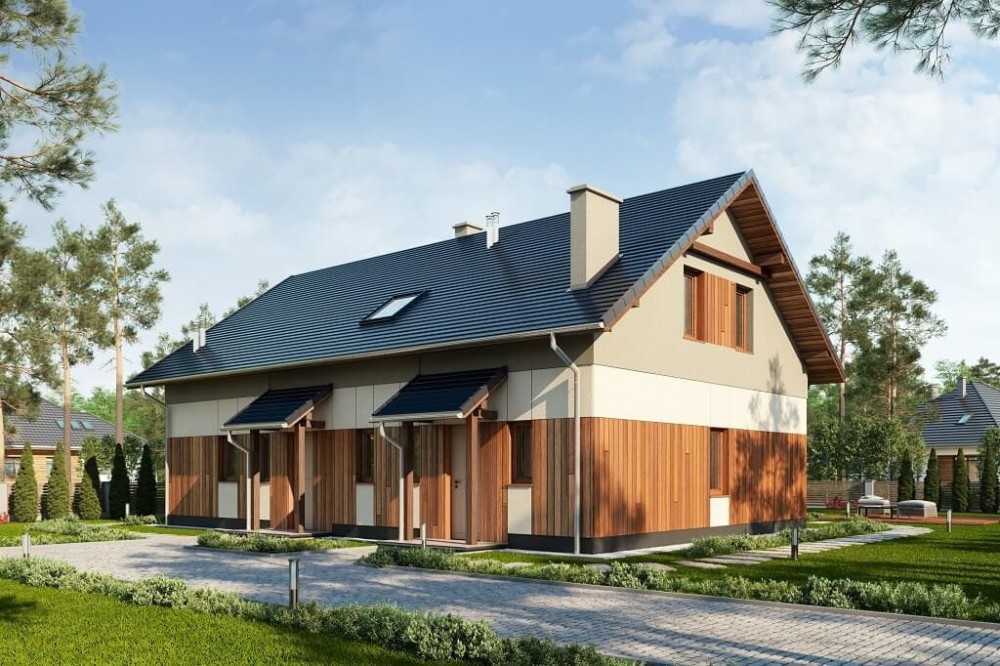 Projekt domu Ożanka DM-6671, parterowy ze strychem, niepodpiwniczony - kolorystyka wersja 2