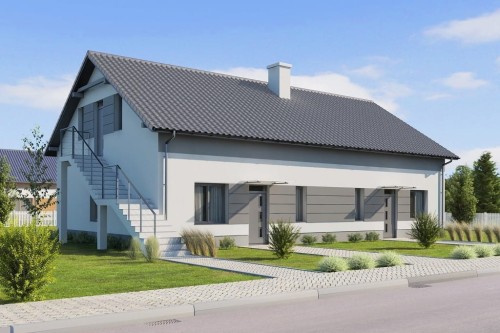 Projekt domu Ibala 2 L-6646, lokalno - usługowy, parterowy z poddaszem nieużytkowym - kolorystyka wersja 2