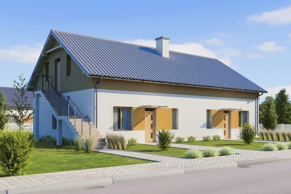 Projekt domu Ibala 2 L-6646, lokalno - usługowy, parterowy z poddaszem nieużytkowym - kolorystyka wersja 4