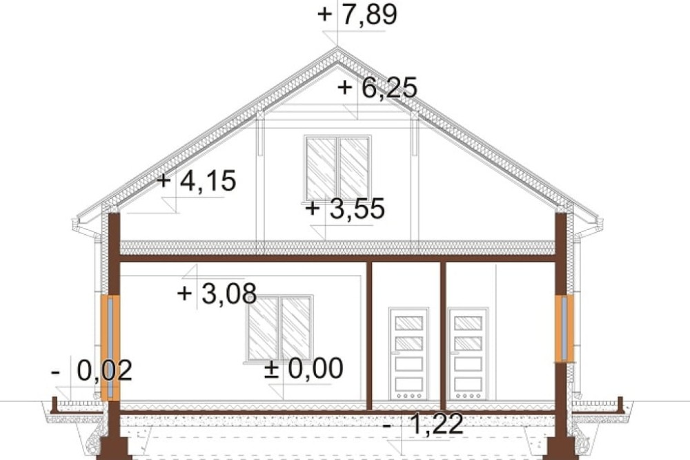 Projekt domu Ibala 2 L-6646, lokalno - usługowy, parterowy z poddaszem nieużytkowym - przekrój A-A