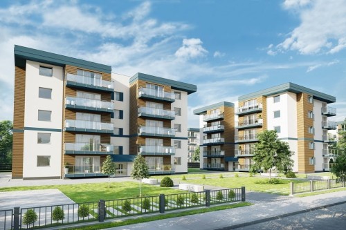 Projekt budynku wielorodzinnego L-6761,  sześciokondygnacyjny, podpiwniczony, z garażem wielostanowiskowym - kolorystyka wersja 1