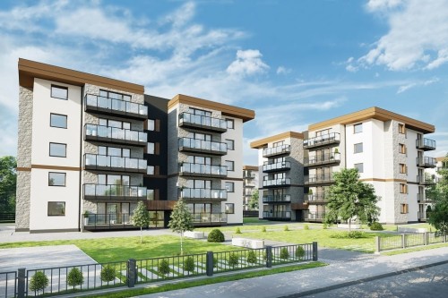 Projekt budynku wielorodzinnego L-6761,  sześciokondygnacyjny, podpiwniczony, z garażem wielostanowiskowym - kolorystyka wersja 2
