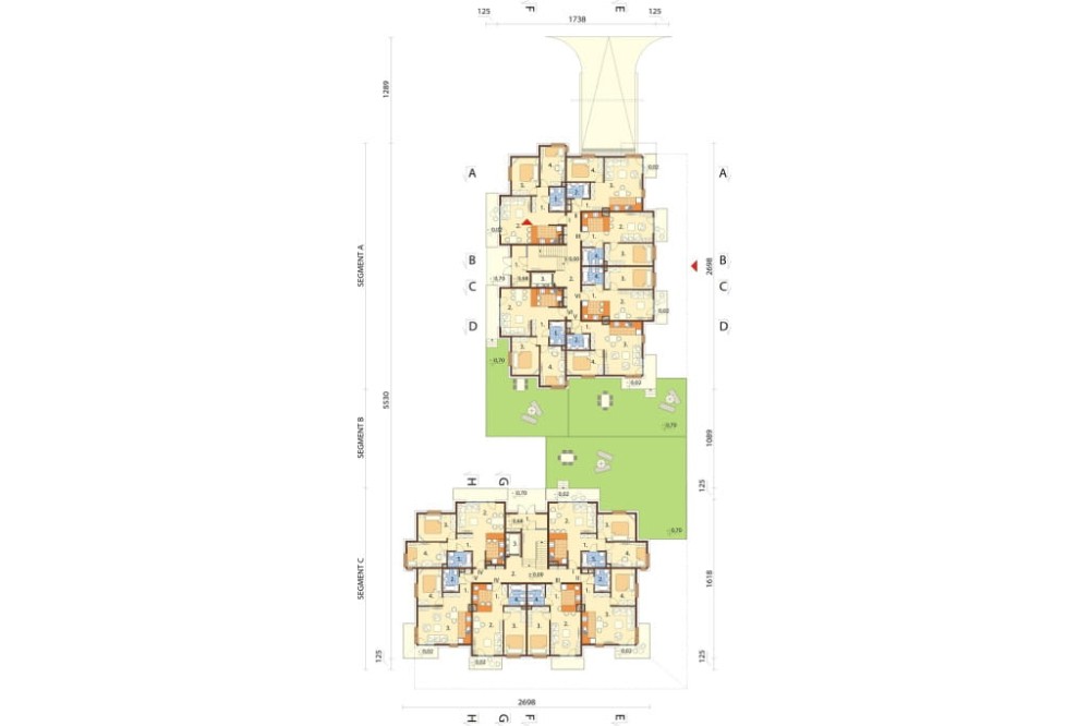 Projekt budynku wielorodzinnego L-6761,  sześciokondygnacyjny, podpiwniczony, z garażem wielostanowiskowym - rzut parteru
