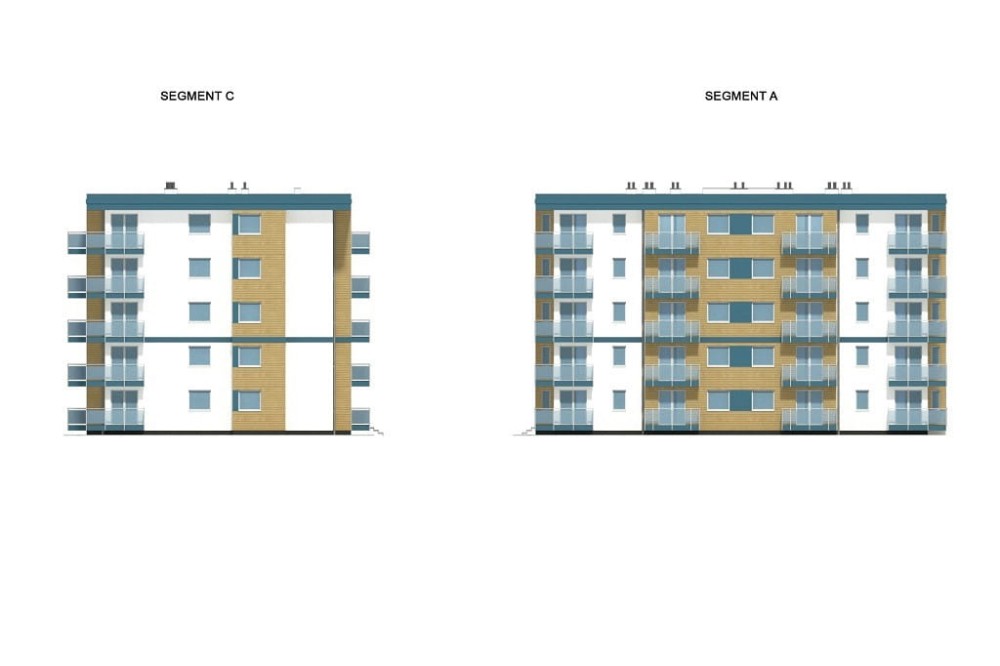 Projekt budynku wielorodzinnego L-6761,  sześciokondygnacyjny, podpiwniczony, z garażem wielostanowiskowym - elewacja ogrodowa