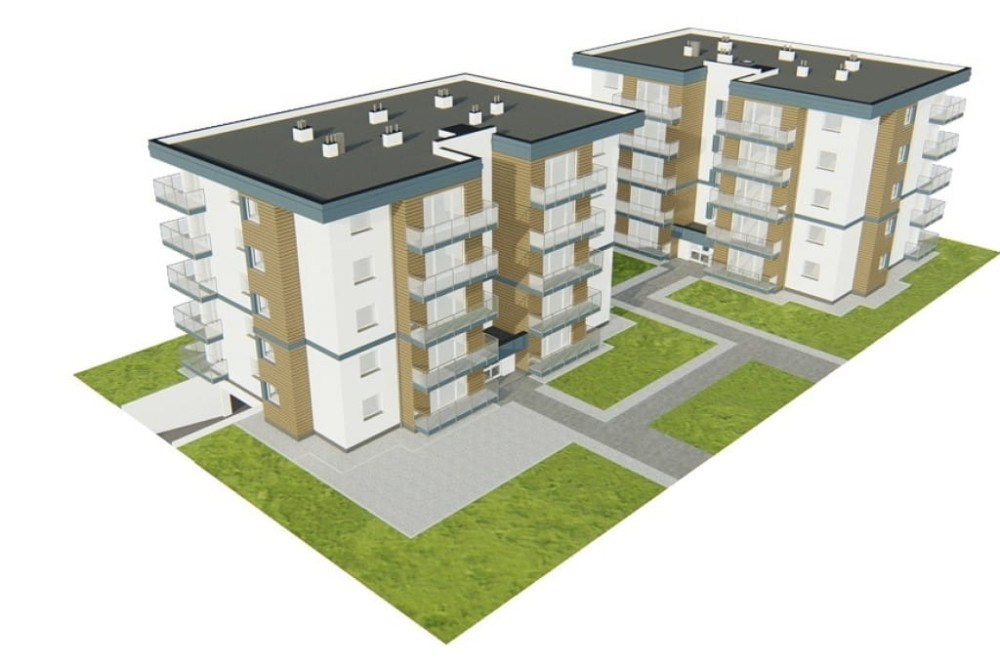 Projekt budynku wielorodzinnego L-6761,  sześciokondygnacyjny, podpiwniczony, z garażem wielostanowiskowym - model