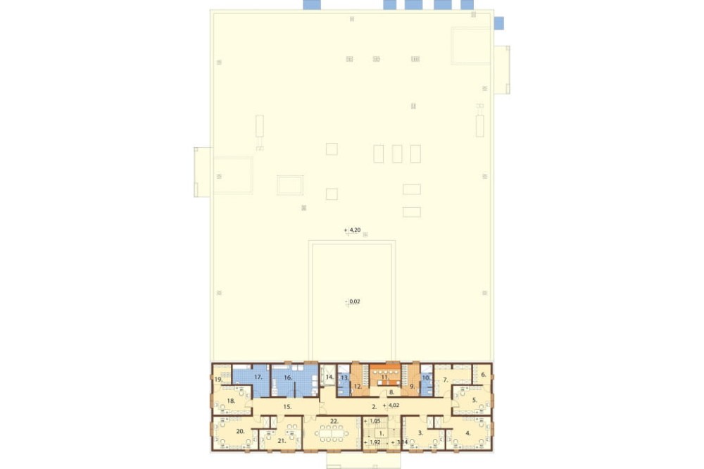 Projekt ośrodka rehabilitacyjnego z częścią hotelową K-155, dwukondygnacyjny, niepodpiwniczony, bez garażu - rzut piętra