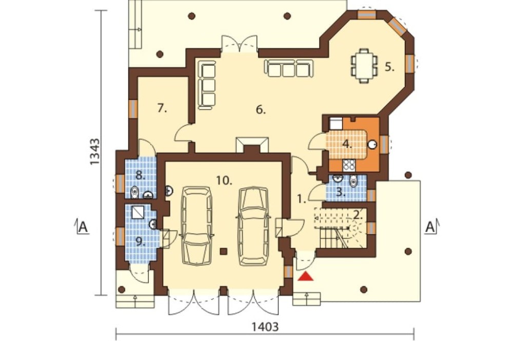 Projekt domu Falzorego Due L-6455, piętrowy, z garażem dwustanowiskowym, niepodpiwniczony - rzut parteru