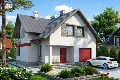 Projekt domu Wesółka 2 L-6430, parterowy z poddaszem mieszkalnym, z garażem - kolorystyka wersja 2