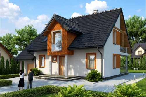 Projekt domu Maciejki 2 L-6574, parterowy z poddaszem mieszkalnym, z garażem, bez podpiwniczenia - kolorystyka wersja 1