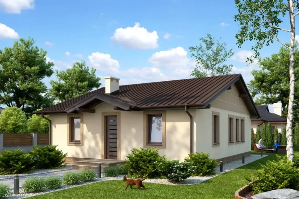 Projekt domu Branewka 2 tech. L-6308 tech., parterowy bez podpiwniczenia i bez garażu - kolorystyka wersja 1