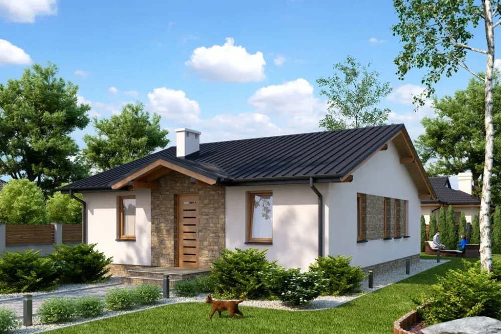 Projekt domu Branewka 2 tech. L-6308 tech., parterowy bez podpiwniczenia i bez garażu - kolorystyka wersja 2