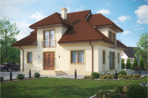 Projekt domu Poper Due L-6344, parterowy z poddaszem mieszkalnym, bez podpiwniczenia, z garażem - kolorystyka wersja 2