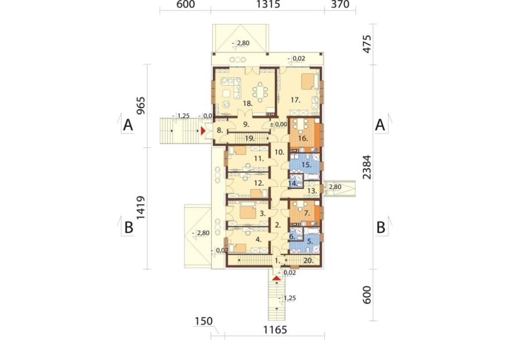 Projekt domu Napoca 2 L-6823, parterowy z poddaszem mieszkalnym, bez podpiwniczenia  - rzut parteru