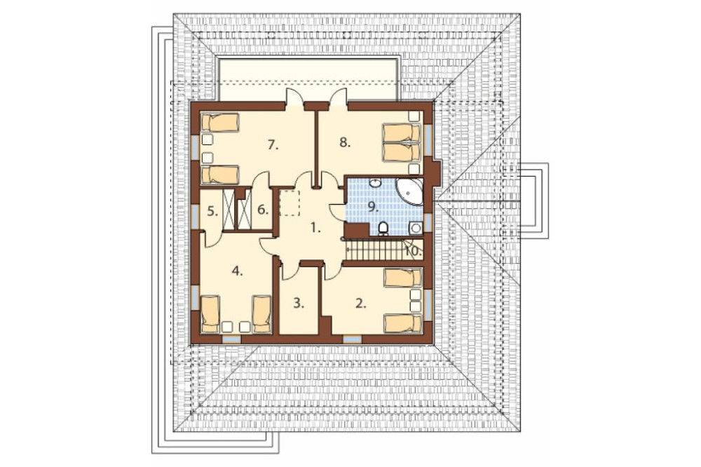 Projekt domu Verona DM-6490, piętrowy, dwulokalowy, z garażem dwustanowiskowym, bez podpiwniczenia - rzut piętra