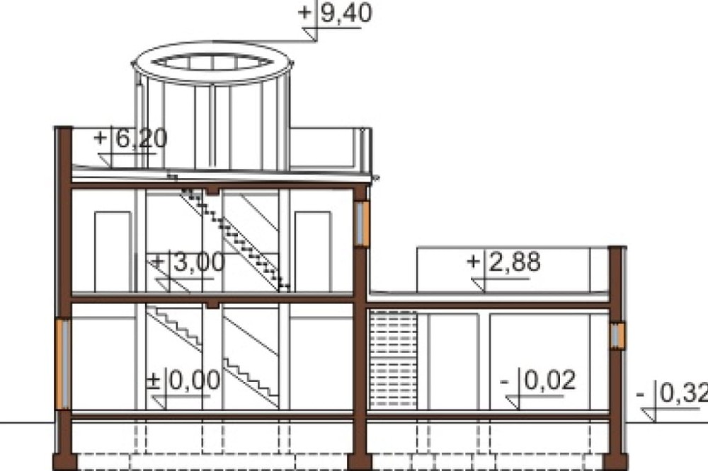 Projekt domu Duron DM-6386, piętrowy, z garażem dwustanowiskowym, bez podpiwniczenia - przekrój A-A
