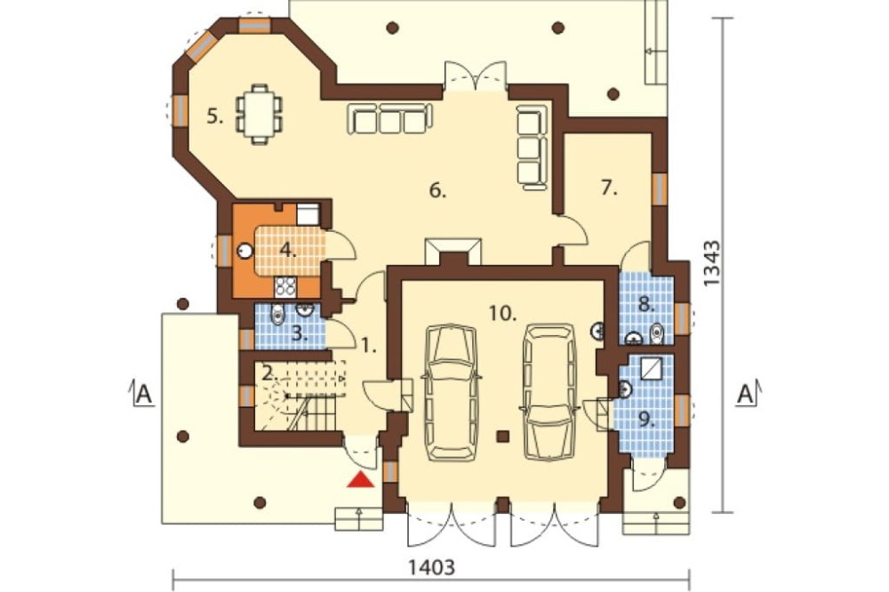 Projekt domu Falzorego DM-6455, piętrowy, z garażem dwustanowiskowym, niepodpiwniczony - rzut parteru