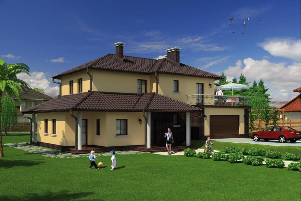 Projekt domu Antelao DM-6470, piętrowy, niepodpiwniczony z garażem - kolorystyka wersja 4