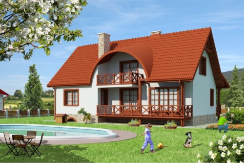 Projekt domu Pelmo Due L-6441, parterowy z poddaszem mieszkalnym, częściowo podpiwniczony, z garażem - kolorystyka wersja 1