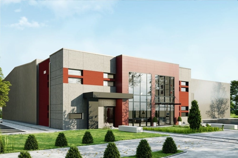Projekt budynku biurowo-magazynowego  LK-129, niepodpiwniczony, bez garażu-kolorystyka wersja 2