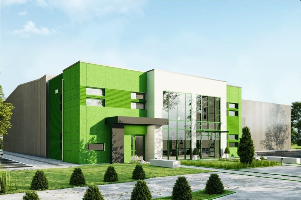 Projekt budynku biurowo-magazynowego  LK-129, niepodpiwniczony, bez garażu-kolorystyka wersja 3