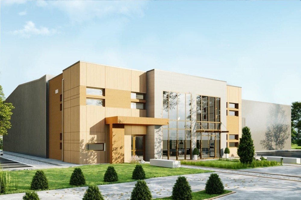 Projekt budynku biurowo-magazynowego  LK-129, niepodpiwniczony, bez garażu-kolorystyka wersja 4