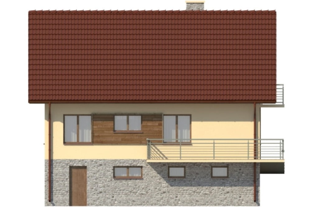 Projekt domu Pszczelnik DM-6052, parterowy z poddaszem mieszkalnym, z częściowym podpiwniczeniem - elewacja ogrodowa